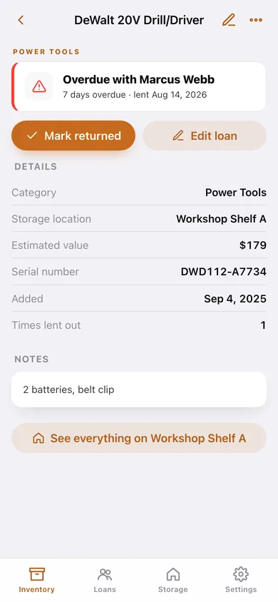 Toolshed web app — screen 2