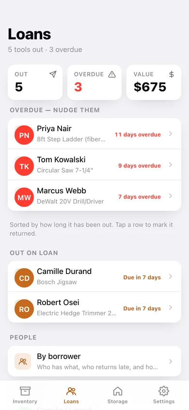Toolshed web app — screen 3