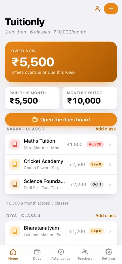 Tuitionly web app — screen 1