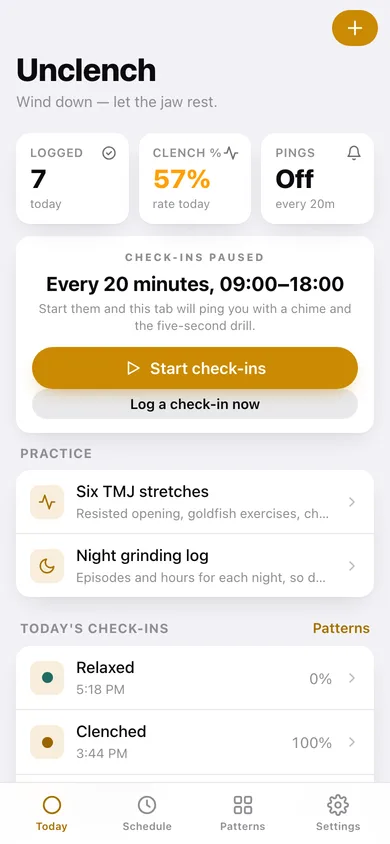 Unclench web app — screen 1