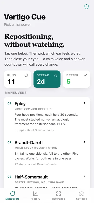 Vertigo Cue web app — screen 1