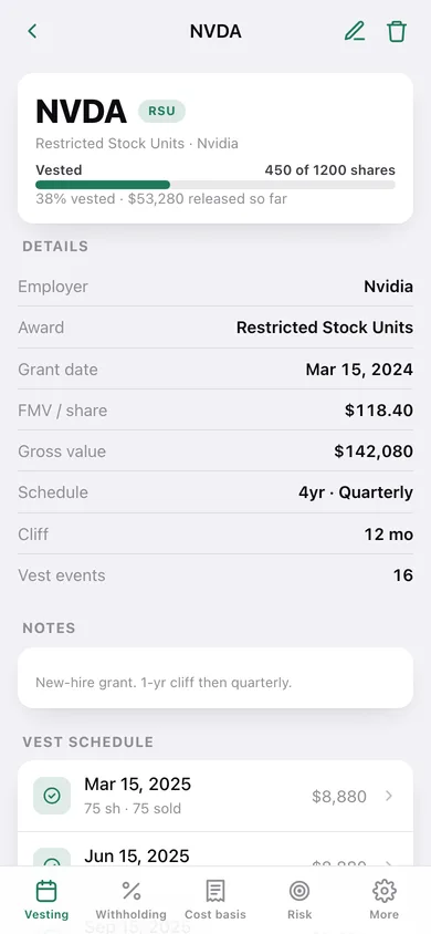 VestLedger web app — screen 2