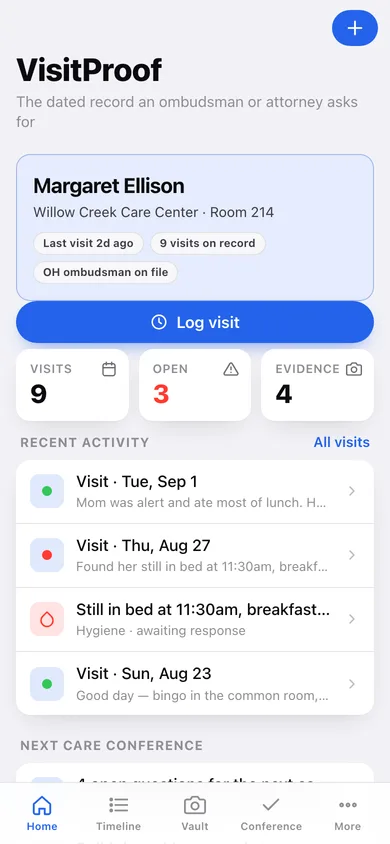 VisitProof web app — screen 1