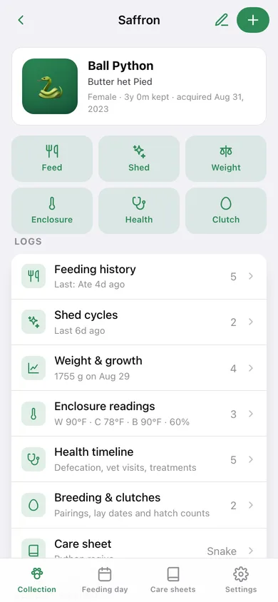 Vivarium Keeper web app — screen 2