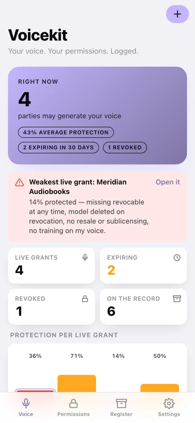 Voicekit web app — screen 1