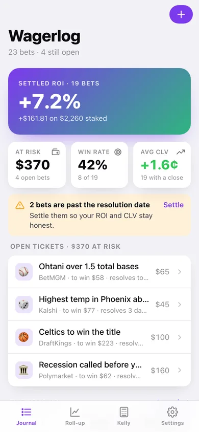 Wagerlog web app — screen 1