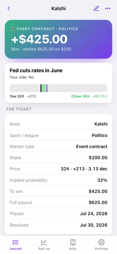 Wagerlog web app — screen 2