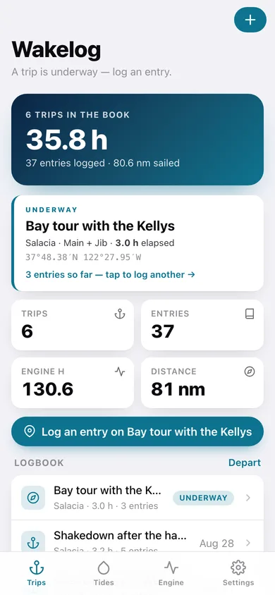 Wakelog web app — screen 1