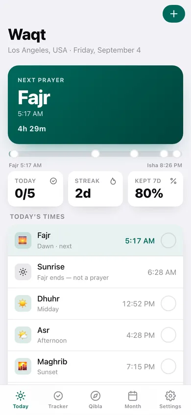 Waqt web app — screen 1