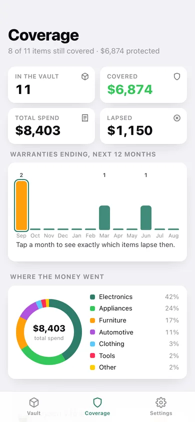 Warrantly web app — screen 3