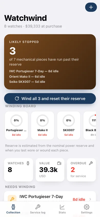 Watchwind web app — screen 1