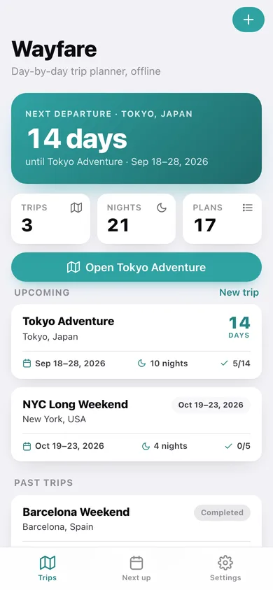 Wayfare web app — screen 1