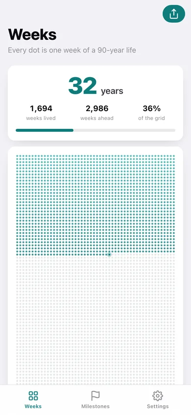 Weekdots: Life in Weeks web app — screen 1