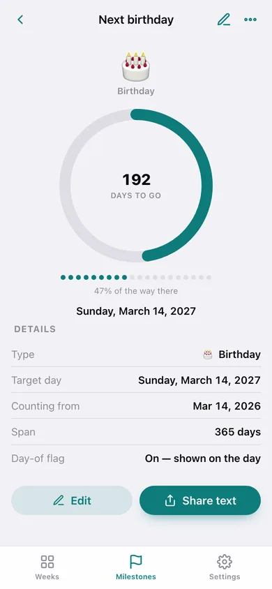 Weekdots: Life in Weeks web app — screen 2
