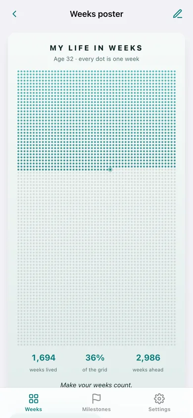 Weekdots: Life in Weeks web app — screen 3