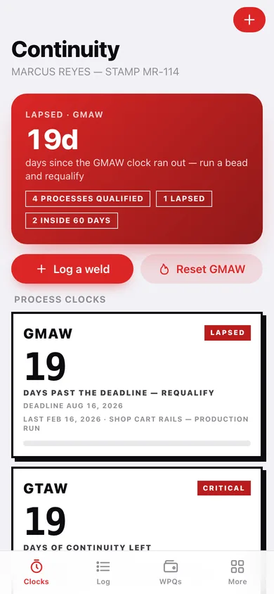WeldBook web app — screen 1