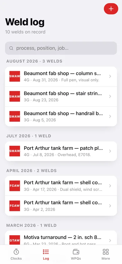 WeldBook web app — screen 2