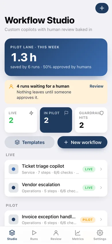 Workflow Studio web app — screen 1