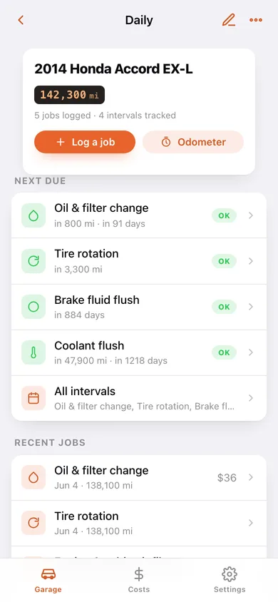 WrenchLog web app — screen 2