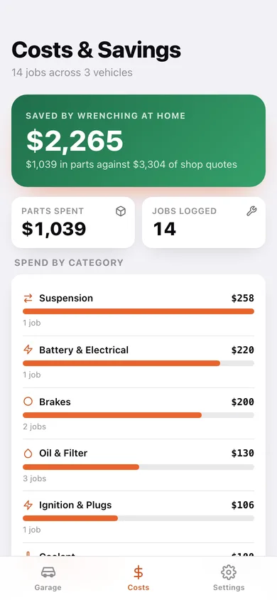 WrenchLog web app — screen 3