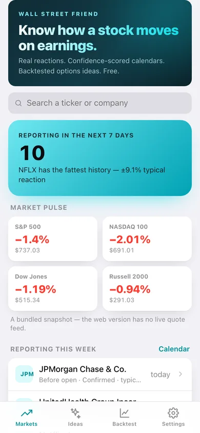 Wall Street Friend web app — screen 1