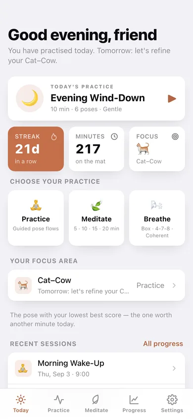 Yoga Coach web app — screen 1