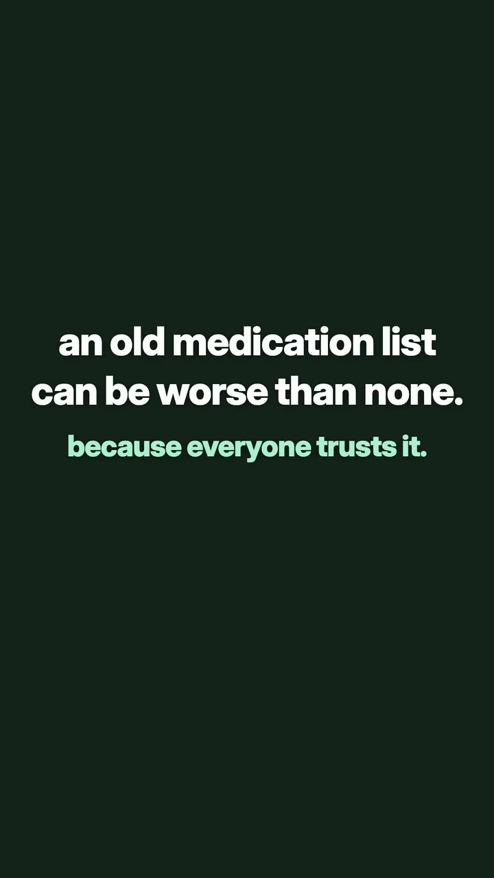 An old medication list can be worse than none, because everyone trusts it